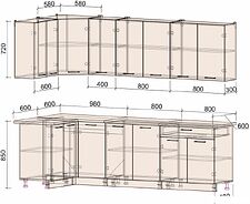 Готовая кухня Интерлиния Мила Лайт 1.2x2.6 (дуб белый-дуб золотой-дуб бунратти)