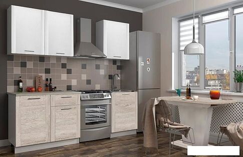 Готовая кухня ЭлиГард Виктория 1.7 (белый структурный рамка/дуб монтерей рамка/кашемир)