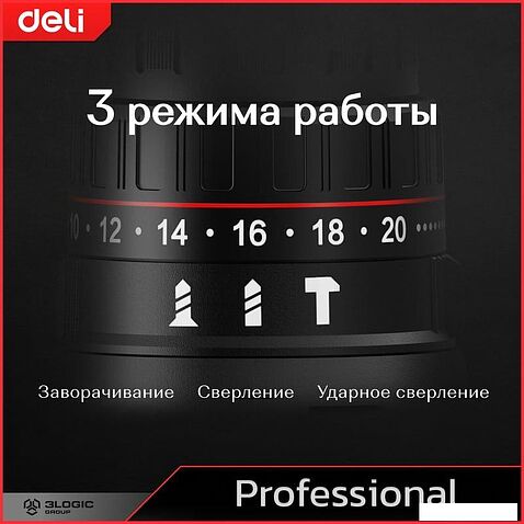 Ударная дрель-шуруповерт Deli DE-CZ20-2D2 (с 2-мя АКБ, сумка)