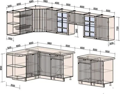 Готовая кухня Интерлиния Берес 1.5x3.1 левая (дуб лазурный/дуб бунратти)