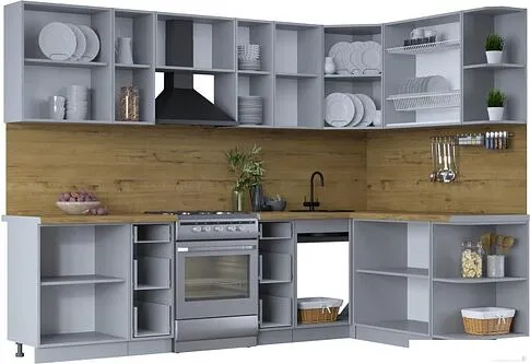 Готовая кухня Интерлиния Тренд 1.7x2.8 правая (индиго/индиго/опал светлый)