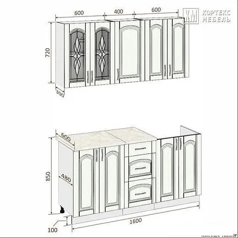 Кухня Кортекс-мебель Корнелия Ретро 1.6м (дуб сонома/мадрид)