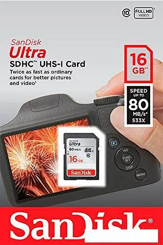 Карта памяти SanDisk SDHC (Class 10) 16GB [SDSDUNC-016G-GN6IN]