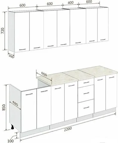 Кухня Кортекс-мебель Корнелия Лира 2.2м (крем/оникс/марсель)