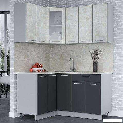 Готовая кухня Интерлиния Мила 12x15 (бетон лайт-антрацит-опал светлый)
