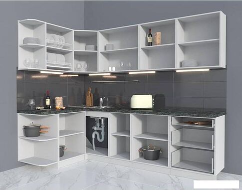 Угловая кухня Интерлиния Мила Матте 1.5x2.6 А левая (белый/луна/опал светлый)