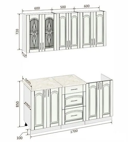Готовая кухня Кортекс-мебель Корнелия Ретро 1.7 (ясень белый/дуб бунратти)