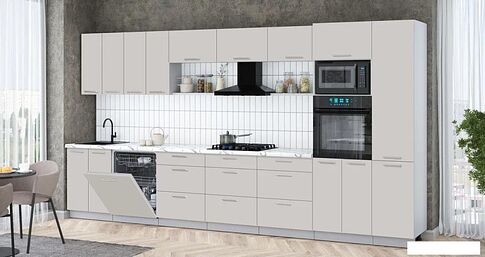 Готовая кухня Интерлиния Мила Gloss 4.0-ПМ1 (кашемир/кашемир/белый гранит)