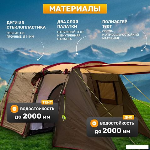 Кемпинговая палатка Sundays ZC-TT105-4 (серебристый/коричневый край)