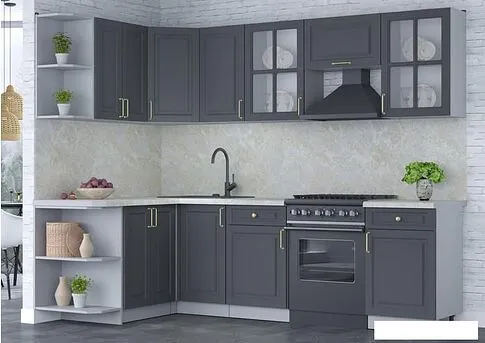 Готовая кухня Интерлиния Мила Шато 1.5x2.6 левая (пепел/пепел/опал светлый)