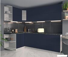 Готовая кухня Интерлиния Мила Матте 1.5x2.5 А левая (индиго/индиго глянец/кастилло темный)