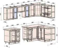 Готовая кухня Интерлиния Тренд 1.5x2.7 правая (индиго/индиго/опал светлый)