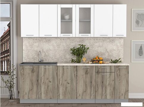 Готовая кухня Интерлиния Мила 23 (белый платинум/дуб серый/малага)