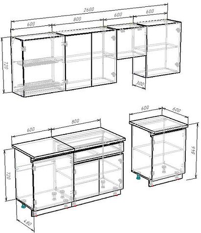 Готовая кухня ВерсоМебель Эко-8 2.6 (бетонный камень/дуб эвок прибрежный/ст.мрамор итальянский)