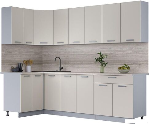 Готовая кухня Интерлиния Мила Лайт 1.2x2.6 (персидский жемчуг/персидский жемчуг/травертин серый)