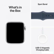 Умные часы Apple Watch SE 2 44 мм (алюминиевый корпус, серебристый/грозовой синий, спортивный силиконовый ремешок M/L) Умные часы Apple Watch SE 2 44 мм (алюминиевый корпус, серебристый/грозовой синий, спортивный силиконовый ремешок M/L)