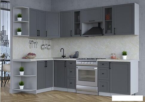 Готовая кухня Интерлиния Тренд 1.5x2.7 левая (пепел/пепел/опал светлый)