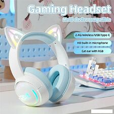 Наушники Onikuma GT838 Cat Ear (белый/голубой)