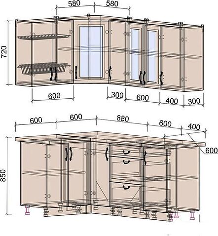 Готовая кухня Интерлиния Мила Крафт 1.2x1.9 (дуб английский/дуб полярный)