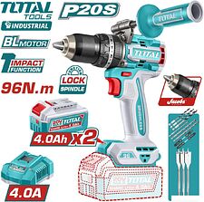 Ударная дрель-шуруповерт Total TIDLI209686 (с 2-мя АКБ, кейс)