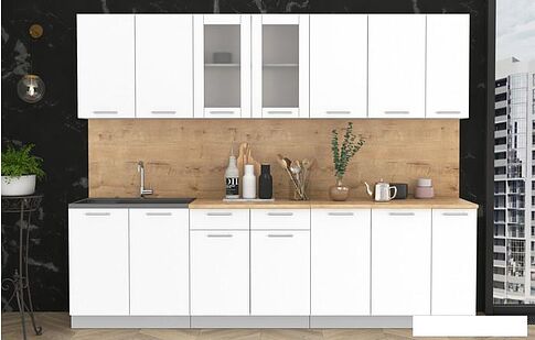 Готовая кухня Интерлиния Мила 27 (белый платинум/белый платинум глянец/дуб бунратти)