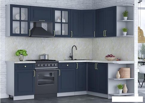 Готовая кухня Интерлиния Мила Шато 1.7x2.5 правая (индиго/индиго/опал светлый)