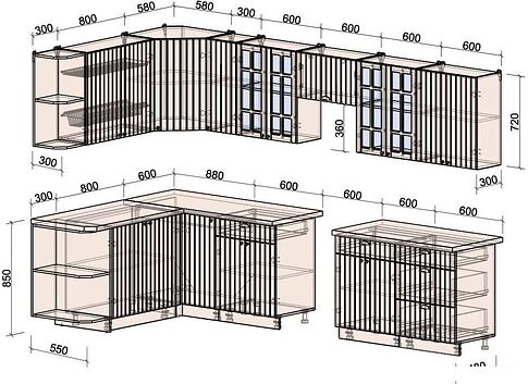 Готовая кухня Интерлиния Берес 1.7x3.3 левая (дуб полярный/дуб английский/кастилло темный)