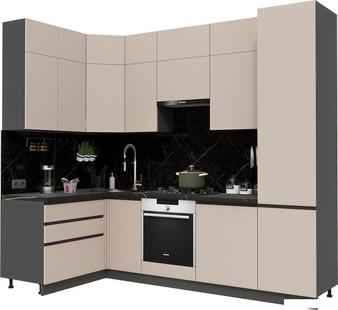 Готовая кухня ВерсоМебель Эко Премиум 1.4x2.7 левая (глиняный серый/ст. тунис)