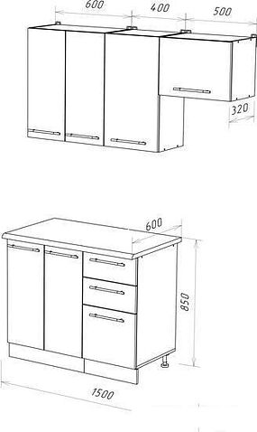 Готовая кухня Кастанье Марта 1.5 (белый глянец/серый пыльный)