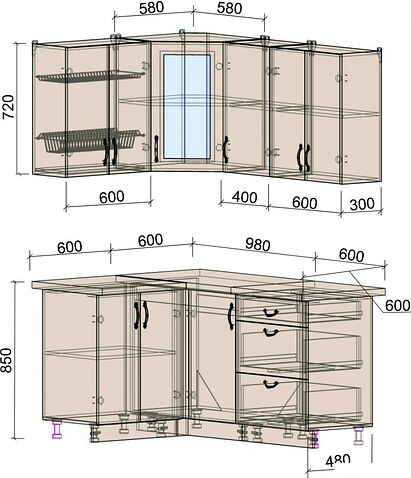 Готовая кухня Интерлиния Мила Крафт 1.2x1.6 (дуб лазурный)