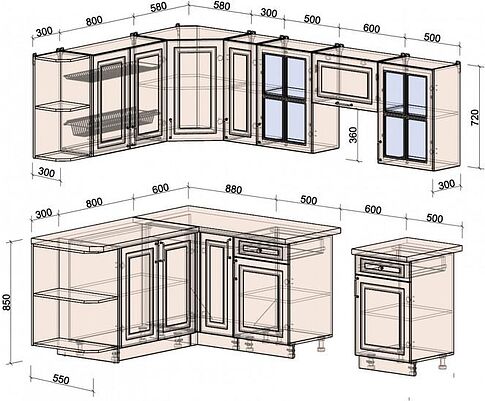 Готовая кухня Интерлиния Мила Шато 1.7x2.5 левая (пепел/пепел/опал светлый)