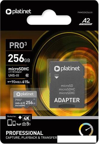Карта памяти Platinet Pro 3 microSDXC PMMSDX256UIII 256GB + адаптер