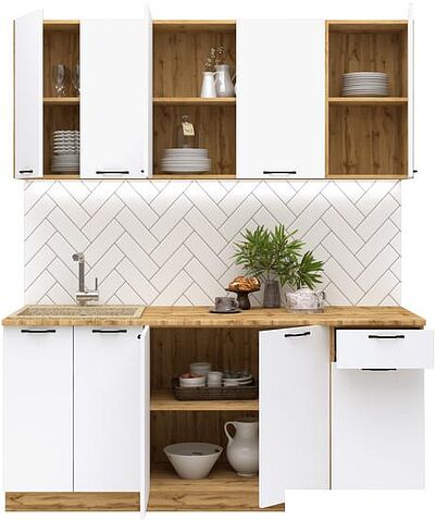 Готовая кухня Mebiplex Лилиан ЛДСП 1.8м 38мм (вотан/белый)