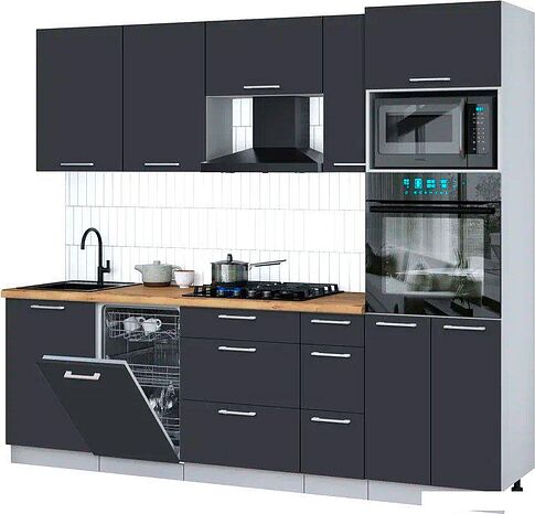 Готовая кухня Интерлиния Мила Gloss 2.45-ПМ3 (пепел/пепел/дуб бунратти)