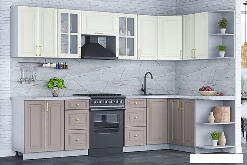 Готовая кухня Интерлиния Мила Шато 1.5x3.0 правая (белый/луна/серый каспий)