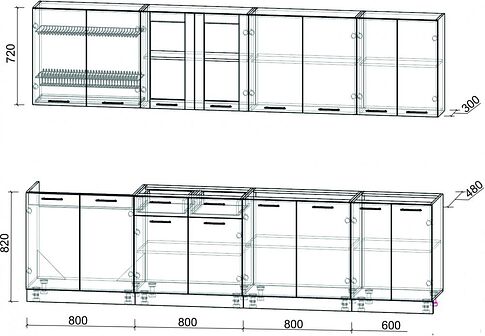 Готовая кухня Интерлиния Мила 30 без столешницы (белый платинум)
