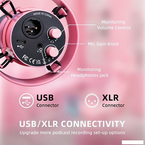 Проводной микрофон FIFINE T688 (розовый)