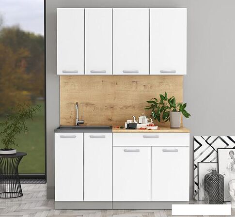 Готовая кухня Интерлиния Мила Лайт 1.4-60 (белый платинум/белый платинум/дуб бунратти)