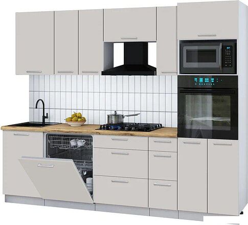 Готовая кухня Интерлиния Мила Gloss 2.6-ПМ1 (кашемир/кашемир/дуб бунратти)