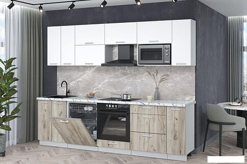 Готовая кухня Интерлиния Мила Лайт 2.7-ПМ2 (белый платинум/дуб серый/белый гранит)