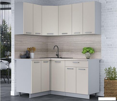 Готовая кухня Интерлиния Мила Лайт 1.2x1.6 (персидский жемчуг/персидский жемчуг/травертин серый)