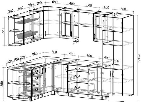 Готовая кухня Интерлиния Мила Крафт 1.88x2.6 правая (дуб полярный)