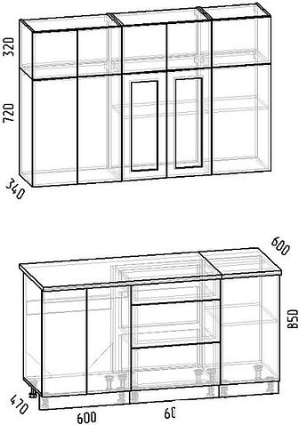 Готовая кухня Интермебель Лион-2 В-1 1.6м (красная глазурь софт/графит софт/мрамор лацио белый)
