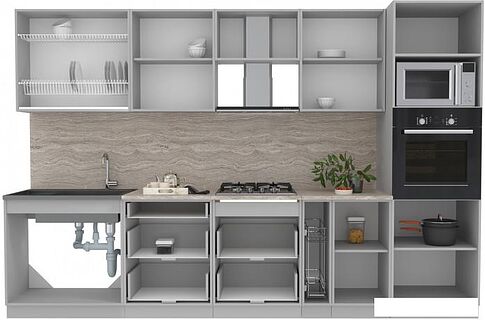 Готовая кухня Интерлиния Мила Лайт 3.2 ВТ (белый платинум/белый платинум/дуб бунратти)