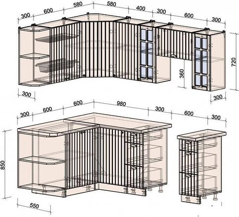 Готовая кухня Интерлиния Берес 1.5x2.2 левая (дуб серый/опал светлый)