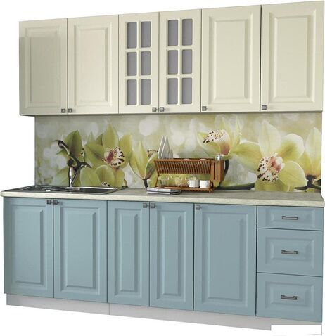 Кухня Интерлиния Мила Деко 2.2 А (слоновая кость/океан/опал светлый)