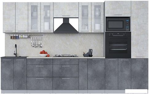 Готовая кухня Интерлиния Мила 3.4 ВТ (бетон лайт/бетон портленд/опал светлый)