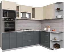 Готовая кухня Интерлиния Мила Gloss 1.68x2.4 правая (ваниль-асфальт) Готовая кухня Интерлиния Мила Gloss 1.68x2.4 правая (ваниль-асфальт)