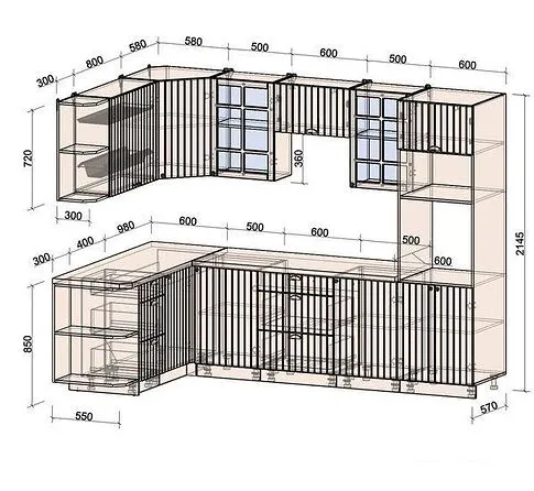 Готовая кухня Интерлиния Берес 1.68x2.8 ВТ левая (дуб снежный/серый каспий)