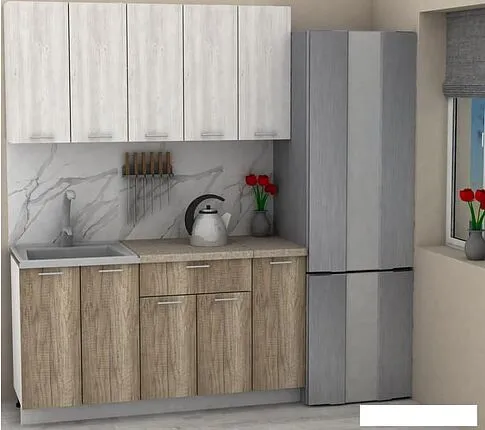 Готовая кухня ЭлиГард Lion 1.5 (сосна каньон/дуб каньон/малага)